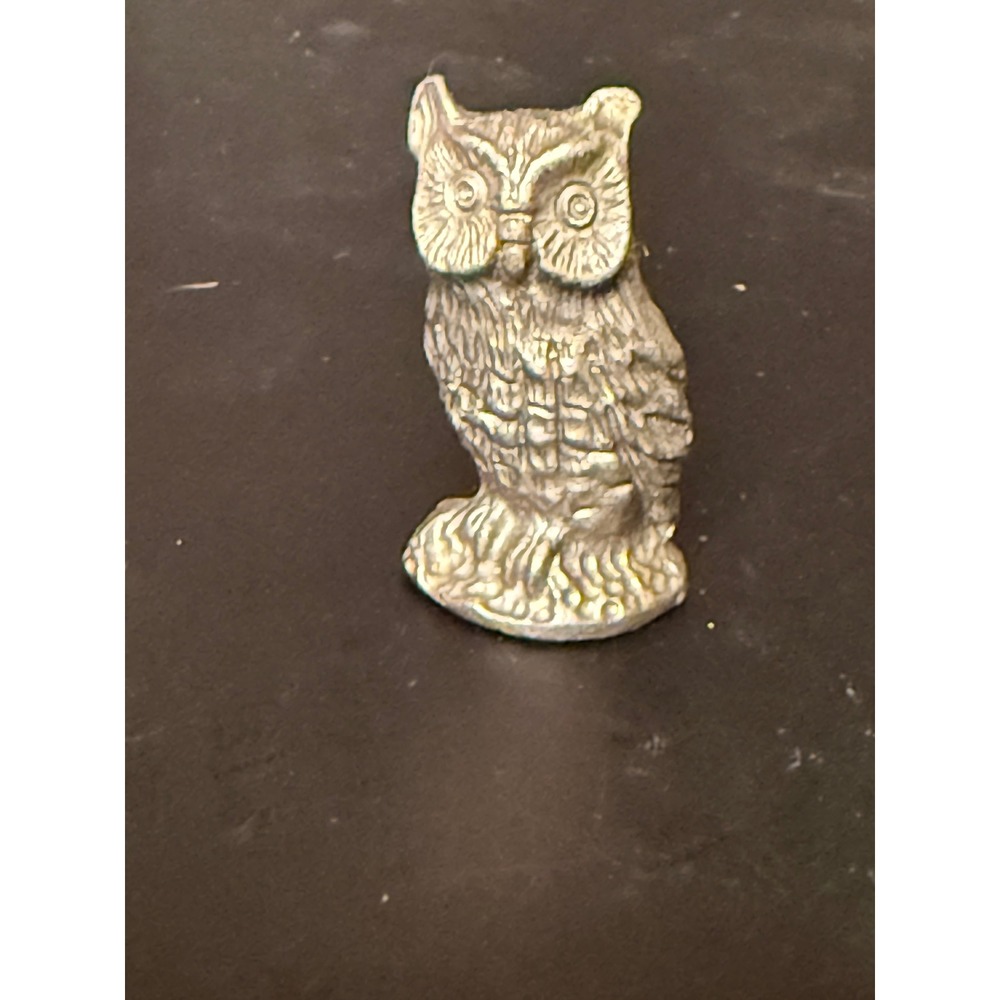 Vintage Miniature Pewter Owl Figurine Silver Tone Bird Collectible 1.25 Inch